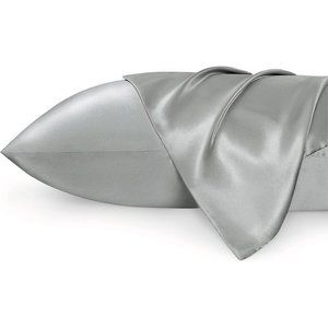 Satin Pillowcase Standard Set of 2-Silver Grey Silky Pillow Cases for Hair, Skin